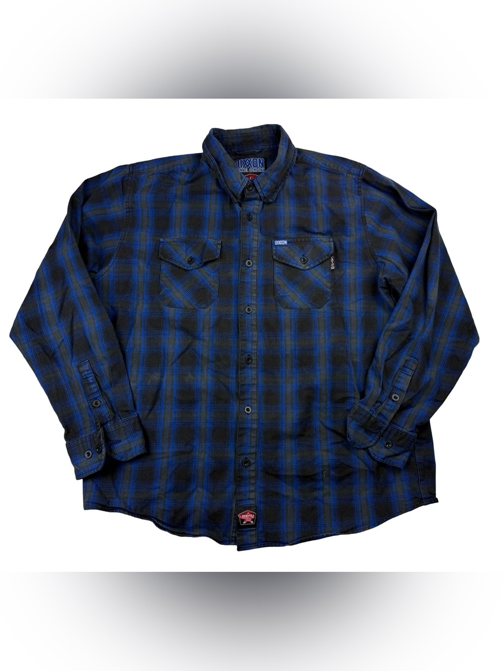 Dixxon Mens ARC FR Flannel Shirt XL Blue Black Plaid Long Sleeve Button Up